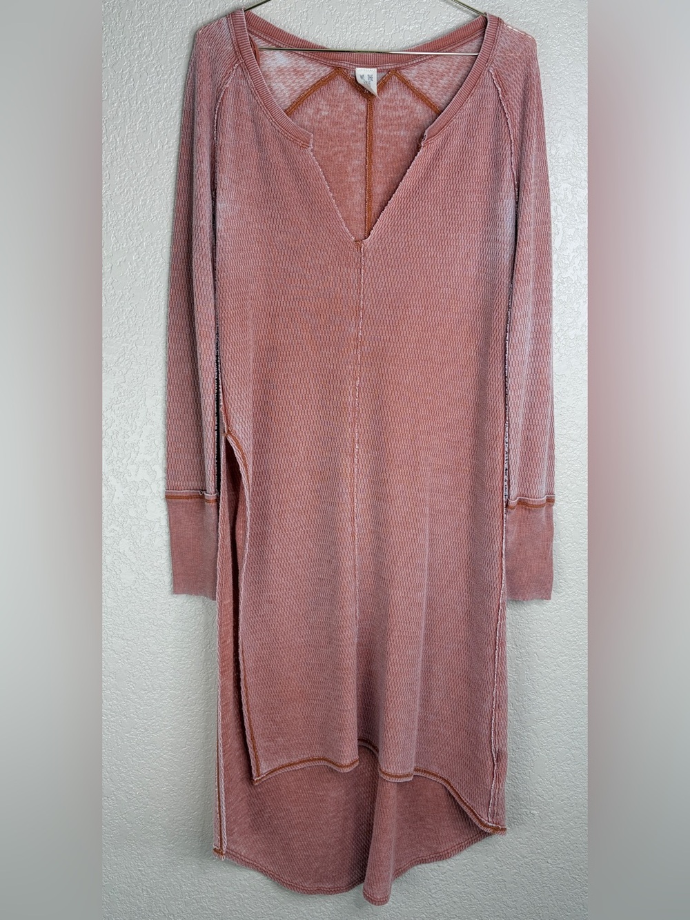 Free People Rust Mauve Super Sonic Thermal Tunic Dress V-Neck Long Sleeve XS GUC